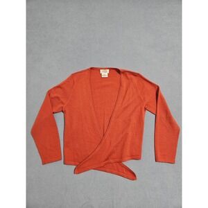 Talbots Petites Orange‎ 100% Merino Wool Cropped Wrap Cardigan Sweater Size S